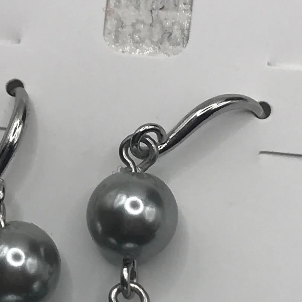 Gray Pearl Tower Drop Dangle Faux EARRINGS 2
